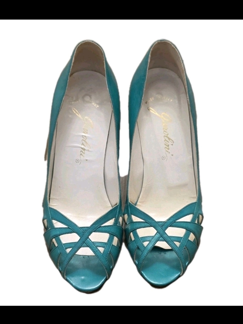Turquoise Crisscross Peep-Toe Heels